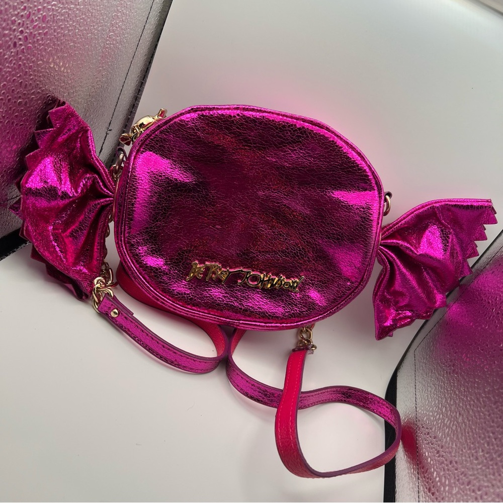 Betsey Johnson "Sweet Tooth" Candy Purse Fuchsia Metallic Crossbody
